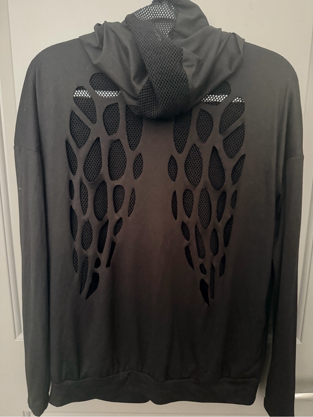 Blumin Black Hooded Angel Wing Cutout Back Zip Up Lightweight Jacket size Small